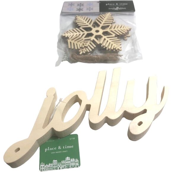 Jolly and Snowflake Christmas Wooden Decorations - Picture 1 of 5